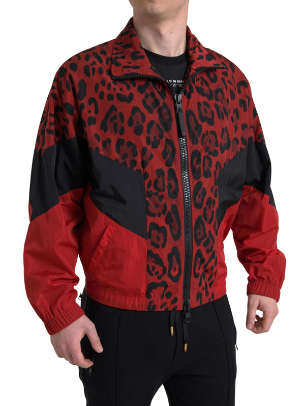 Rote Leoparden -Zip -Pulloverjacke