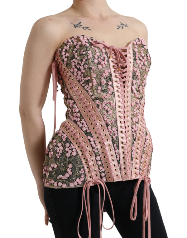 Top corsetto bustier in nylon da seta in rosa