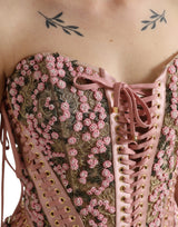 Top corsetto bustier in nylon da seta in rosa