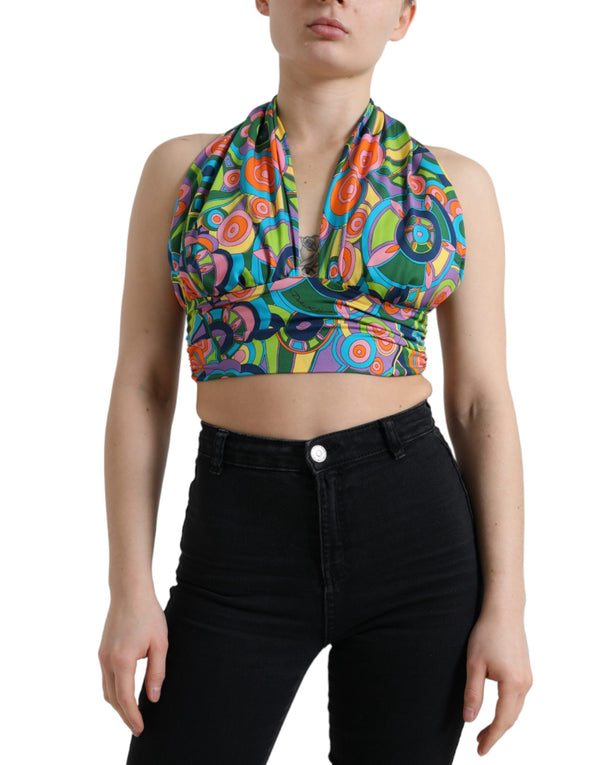 Elegante tapa de halter de mezcla de seda de seda recortada