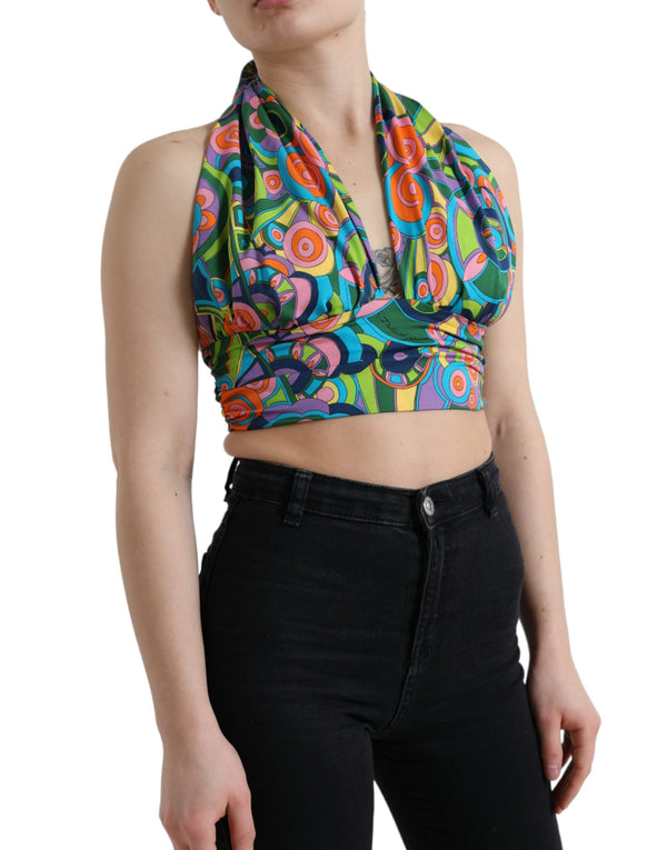 Elegante tapa de halter de mezcla de seda de seda recortada