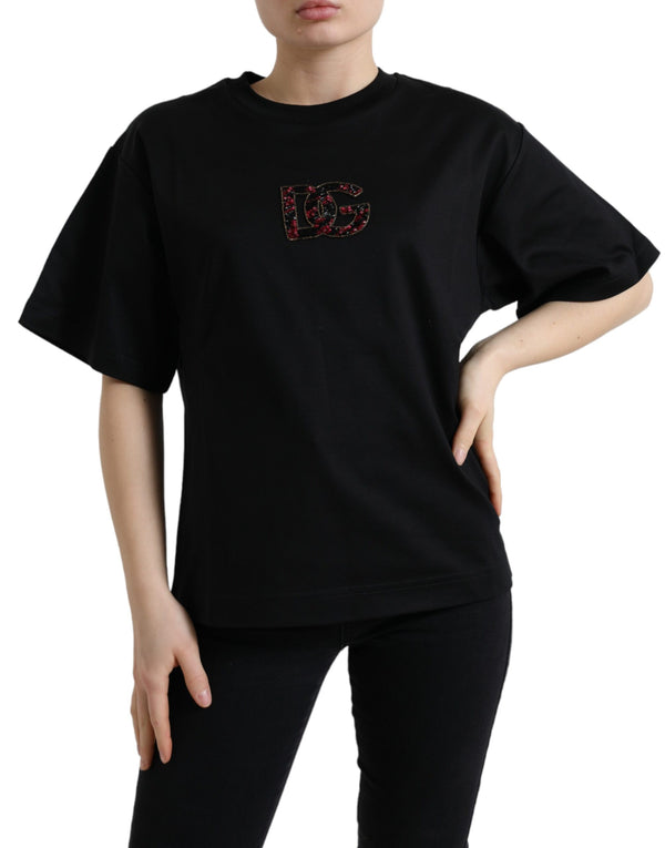 Camiseta elegante de cristal negro con adornos