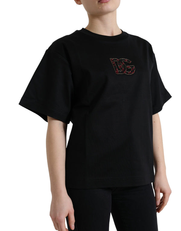 Camiseta elegante de cristal negro con adornos