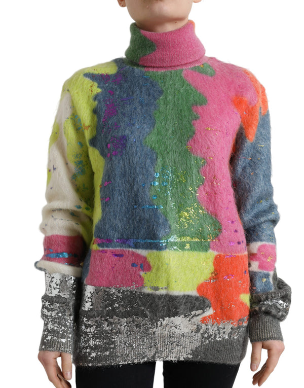 Multicolor -Mohair -Streifen -Rollkragenpullover