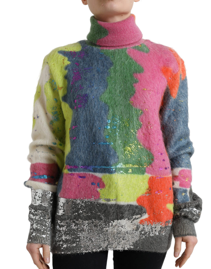 Maglione di dolcevita a strisce mohair multicolore