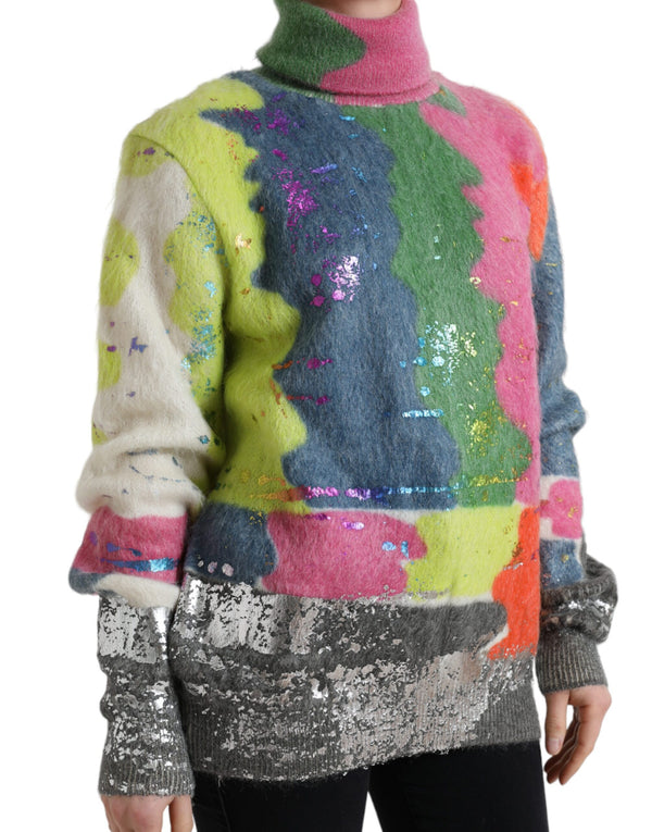 Maglione di dolcevita a strisce mohair multicolore