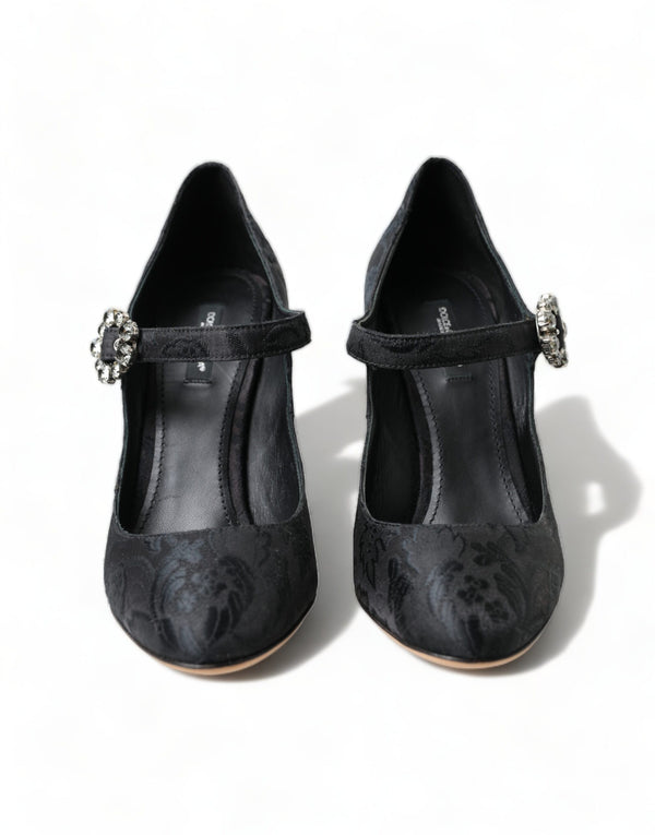 Chic Black Brocade Mary Janes Αντλίες