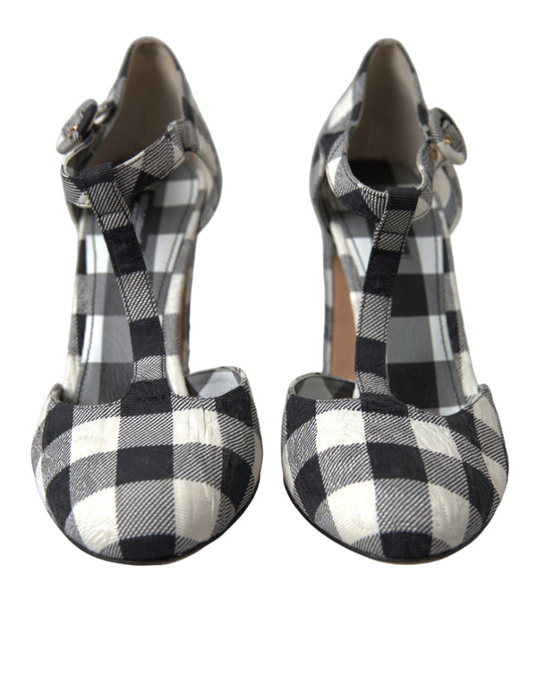 Chic Gingham T-Strap Pumps: Timeless Mary Jane Talons