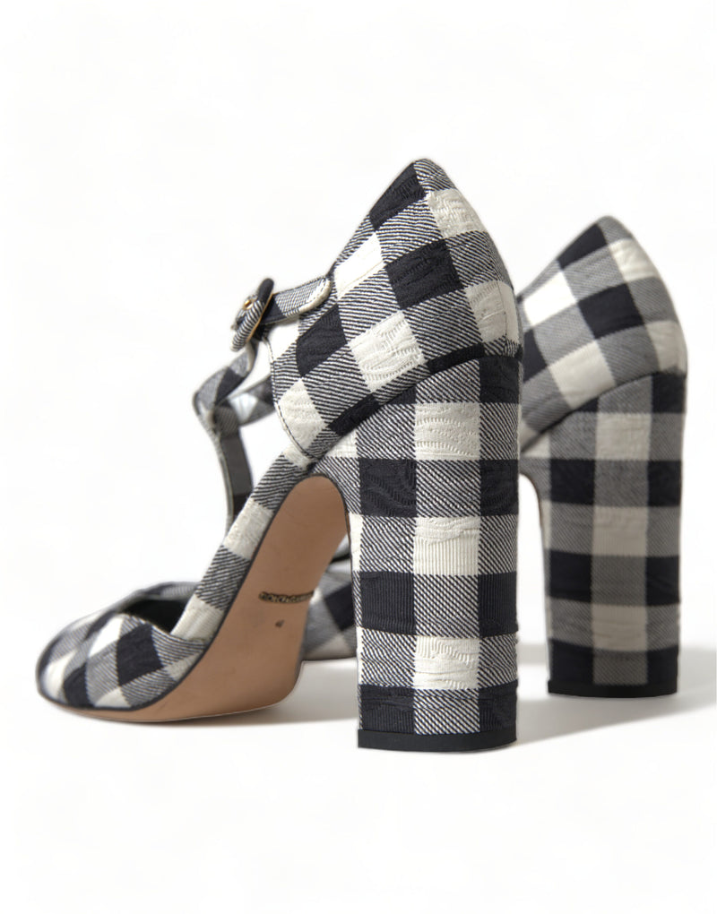 Chic Gingham T-Strap Pumps: Timeless Mary Jane Talons