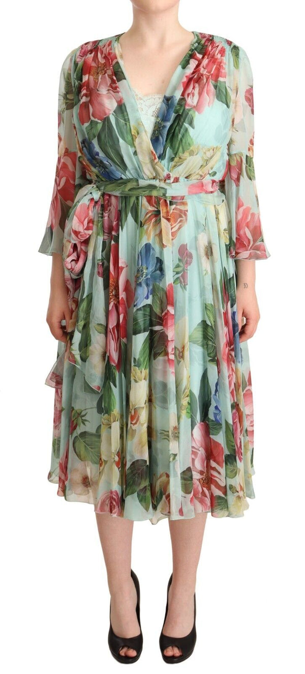 Vestido de envoltura midi de seda floral