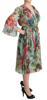 Robe enveloppante midi en soie florale