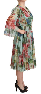 Robe enveloppante midi en soie florale