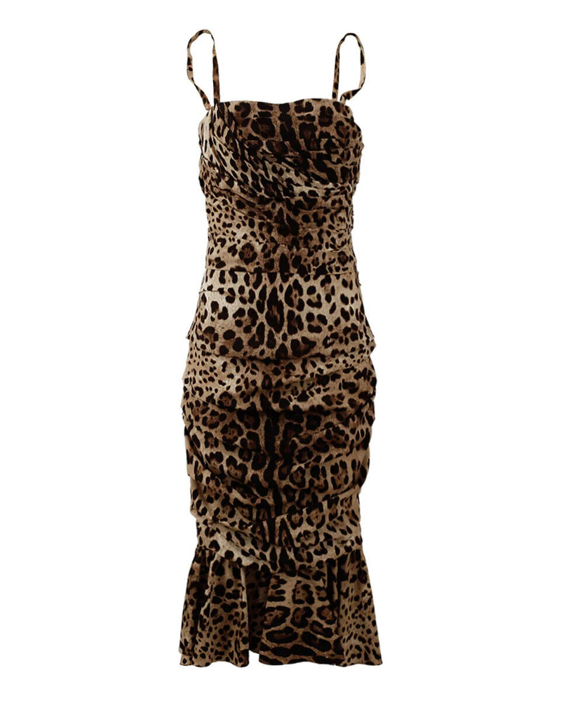 Elegante abito cady stampato leopardo