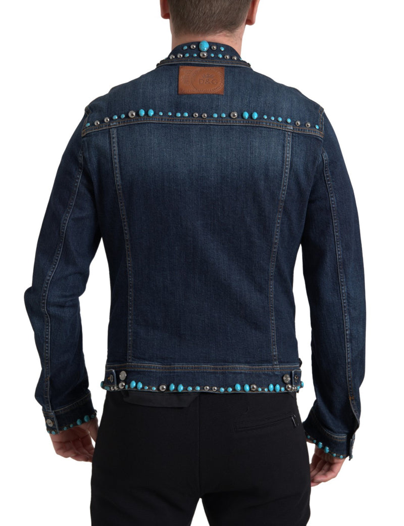 Veste en jean turquoise ornée