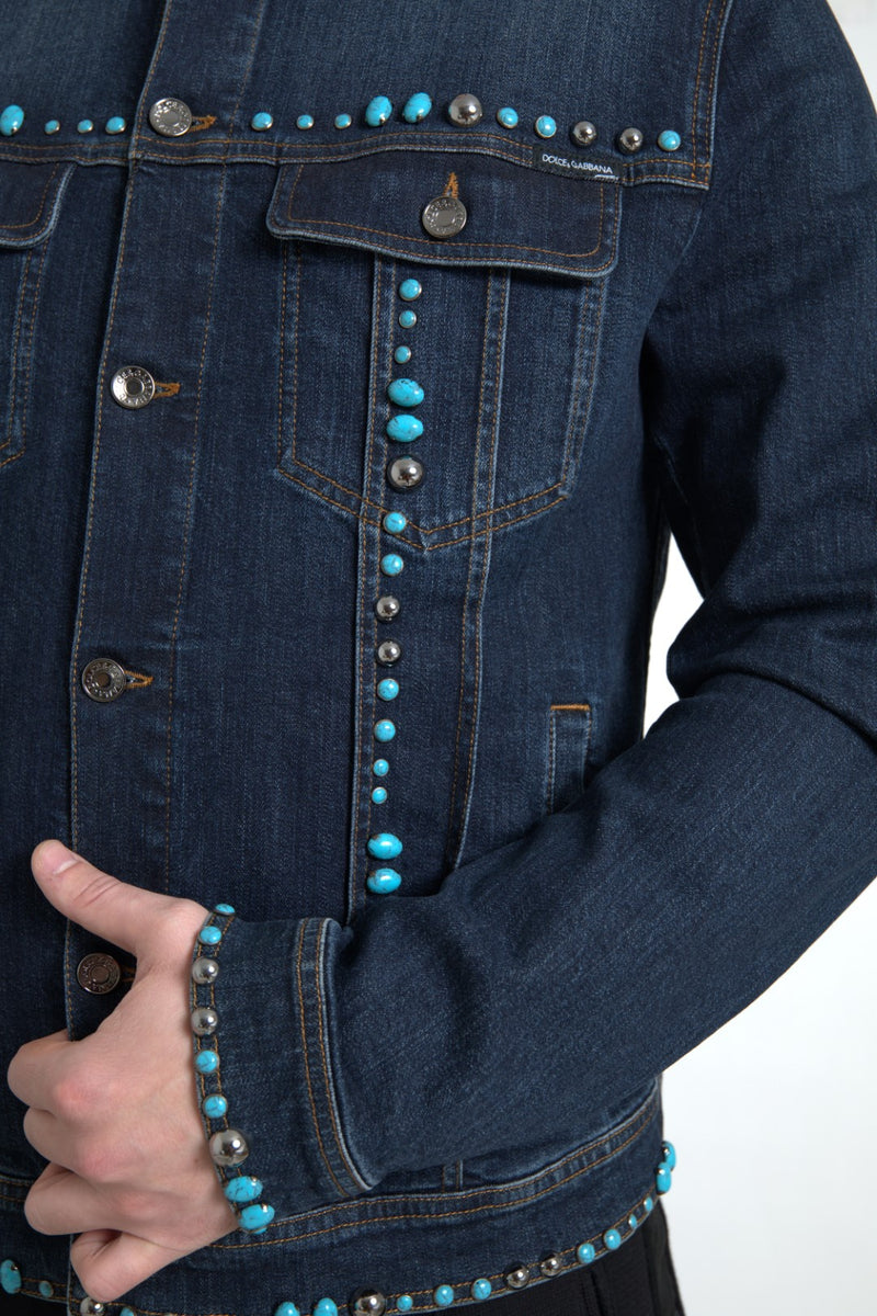 Veste en jean turquoise ornée