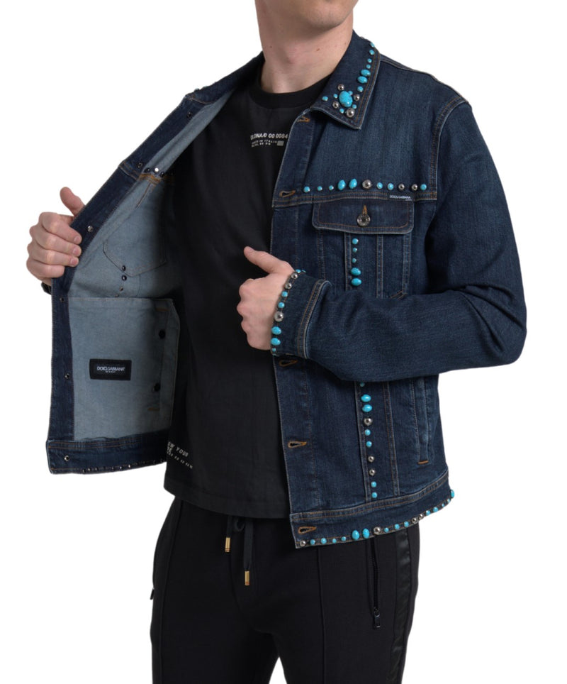 Veste en jean turquoise ornée