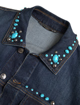 Veste en jean turquoise ornée