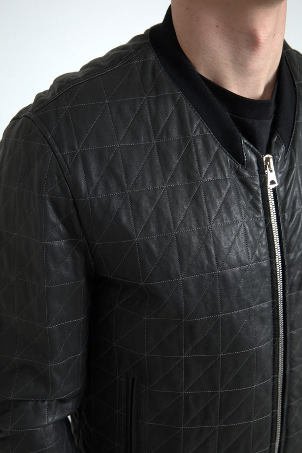 Elegante giacca da bomber in pelle nera