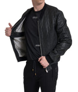 Elegante schwarze Lederbomberjacke