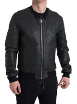 Elegant Black Leather Bomber Jacket