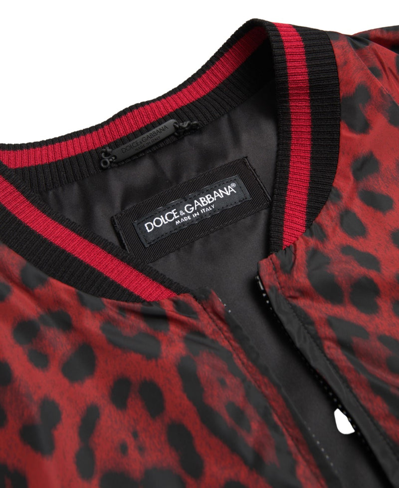 Chaqueta de bombardero de estampado de leopardo rojo