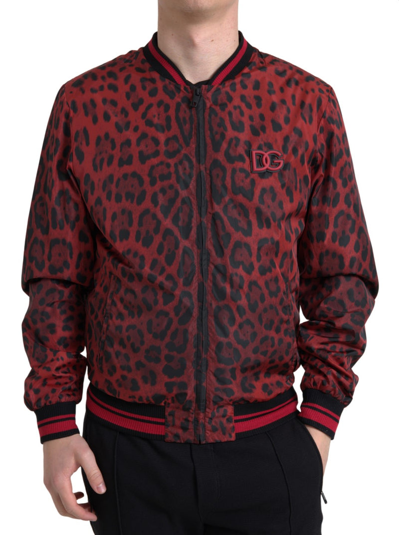 Chaqueta de bombardero de estampado de leopardo rojo