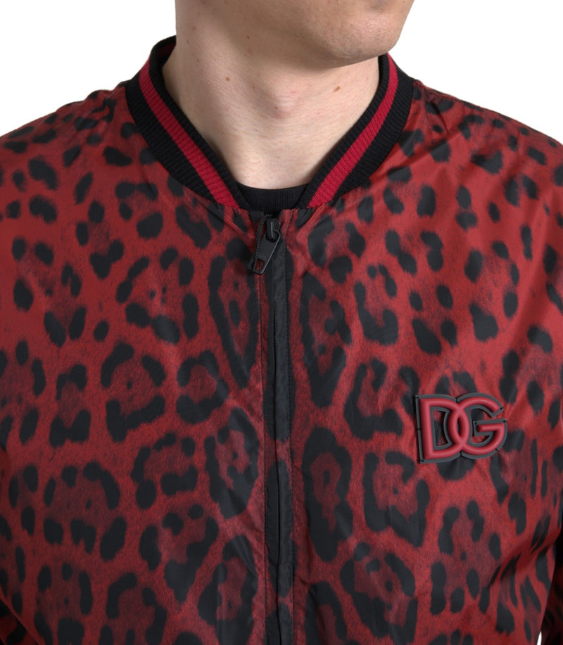 Chaqueta de bombardero de estampado de leopardo rojo