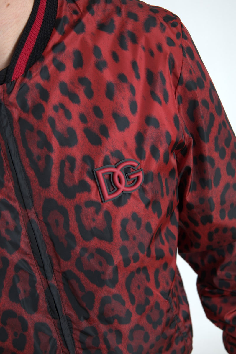 Chaqueta de bombardero de estampado de leopardo rojo