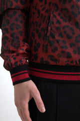 Chaqueta de bombardero de estampado de leopardo rojo