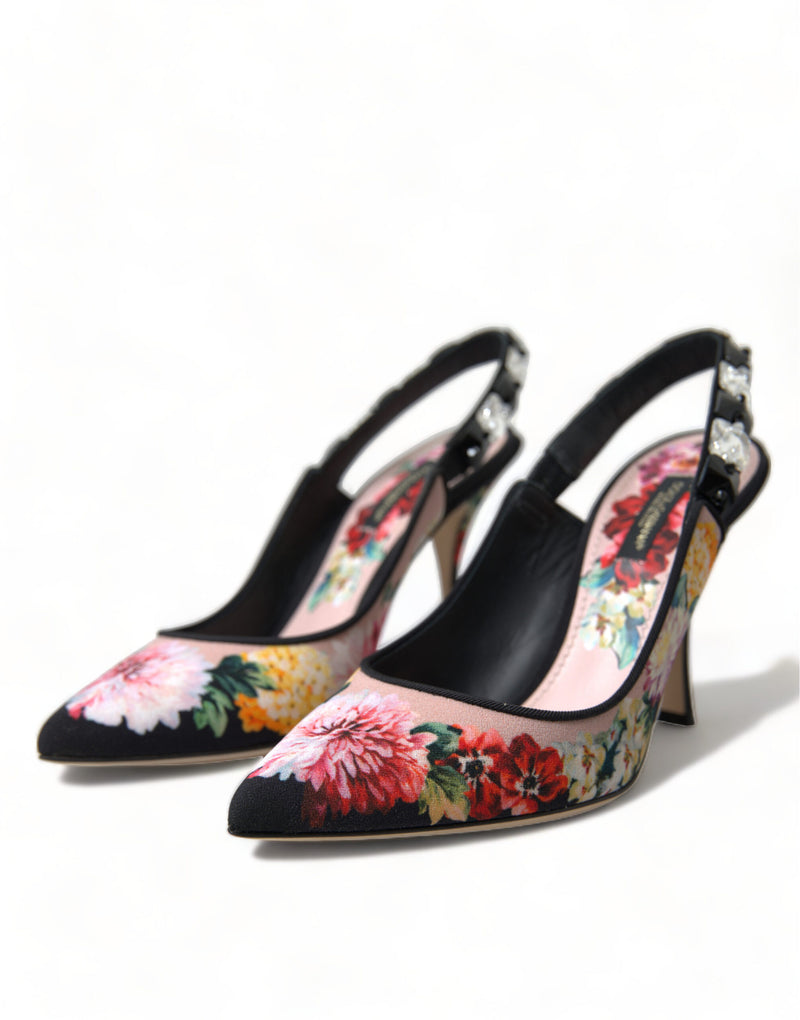 Blumen -Slingback -Absätze mit luxuriösen Kristalldetails