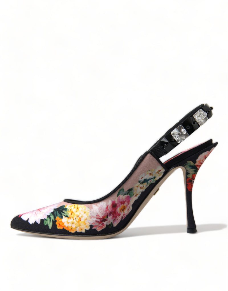 Blumen -Slingback -Absätze mit luxuriösen Kristalldetails