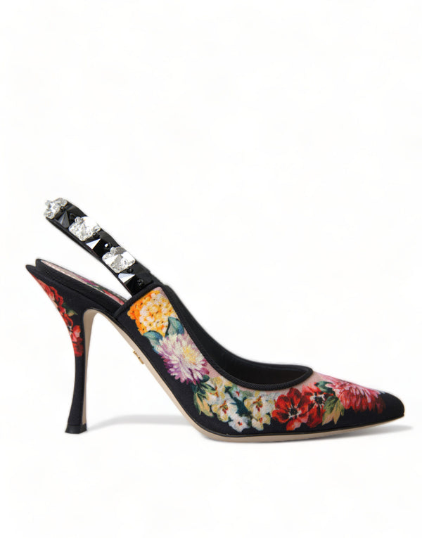 Blumen -Slingback -Absätze mit luxuriösen Kristalldetails