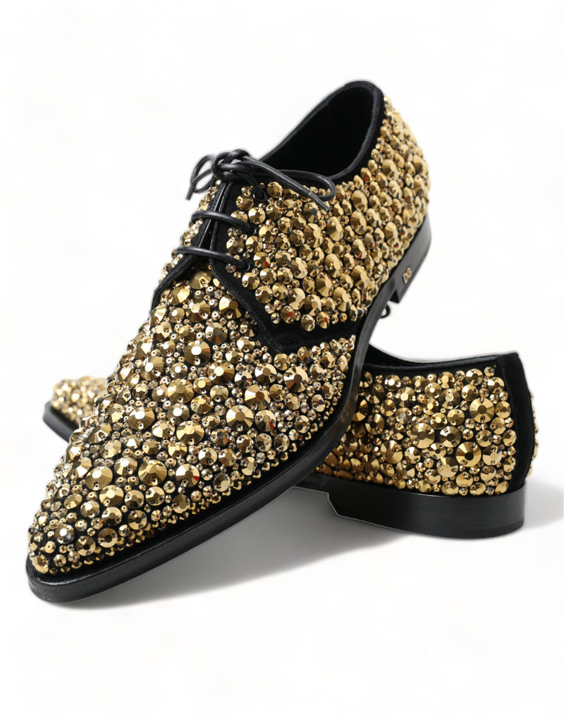 Elegante goldene schwarze Wildleder Derby -Kleiderschuhe