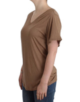 Elegante top rayon marrone a maniche corte