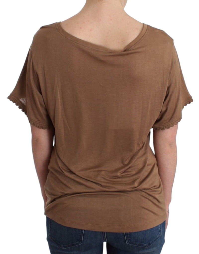 Elegante top rayon marrone a maniche corte