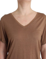 Elegante top rayon marrone a maniche corte