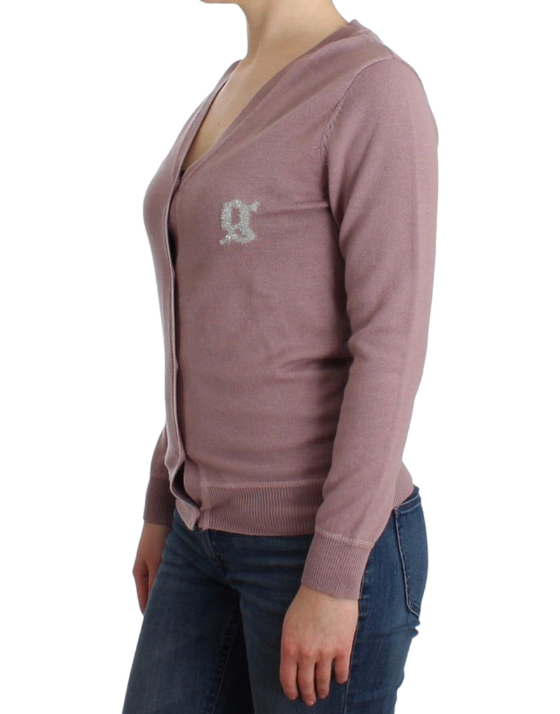 Cardigan en laine de laine à col rose chic rose