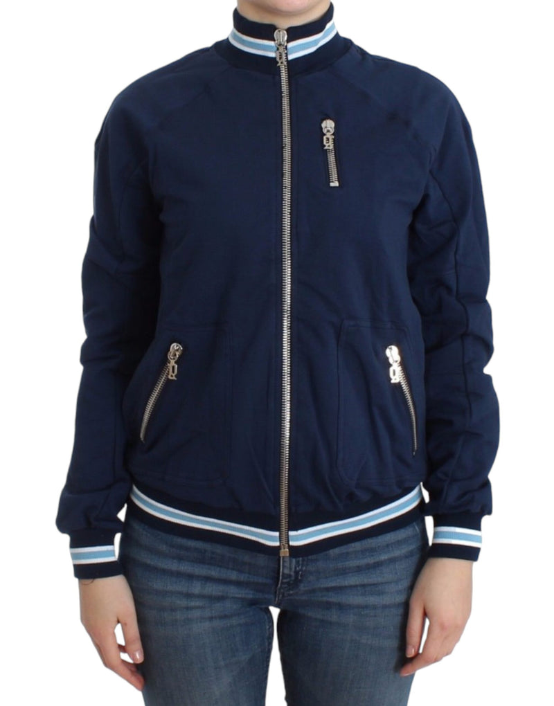 Cardigan zip blu chic con dettaglio del logo