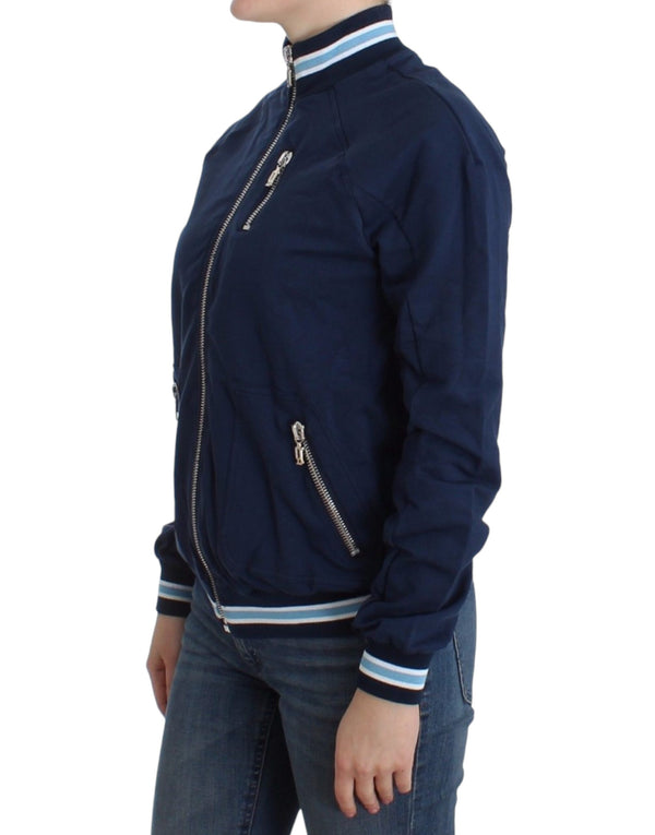 Cardigan zip blu chic con dettaglio del logo