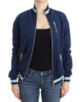 Chic Blue Zip Cardigan avec détail du logo