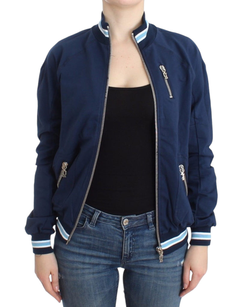 Chic Blue Zip Cardigan με λεπτομέρειες λογότυπου