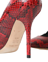 Red Almond Toe Snakeskin Pumps με κάλτσες δαντέλας