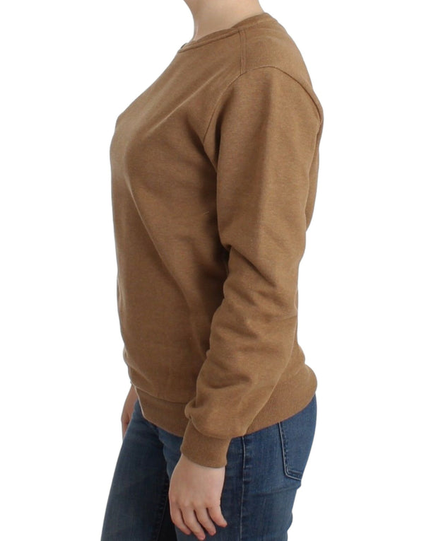 Chic Brown Crewneck Cotton πουλόβερ