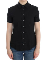 Elegante blusa de mortera corta de algodón negro de algodón