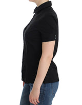 Elegante blusa de mortera corta de algodón negro de algodón