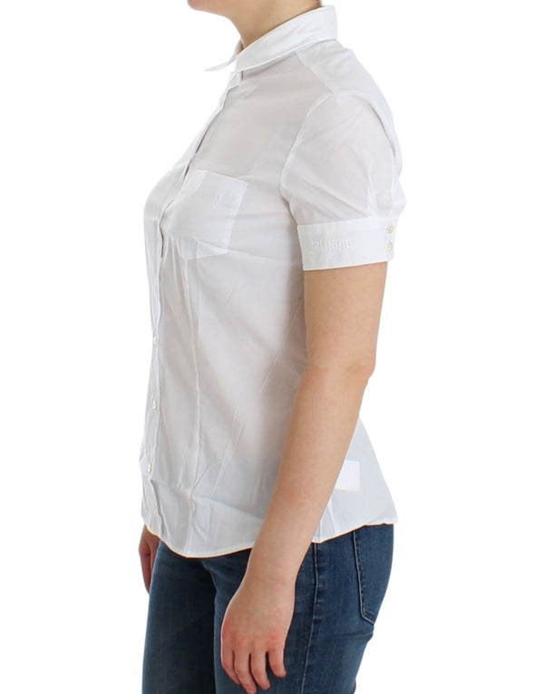 Blouse Chic White Cotton Blend ShortSleeve