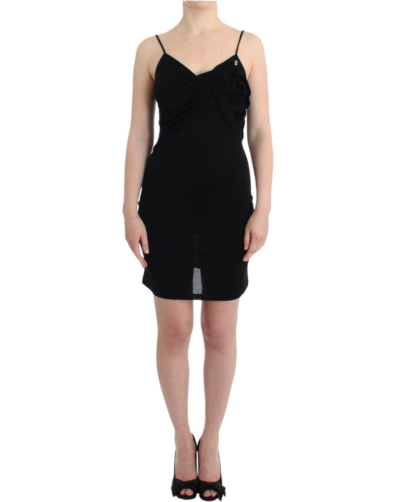 Elegant Black Jersey Knee-Length Dress