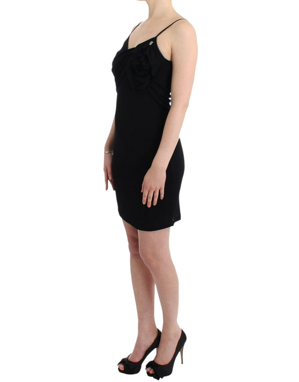 Elegantes schwarzes Jersey-Knie-Langenkleid