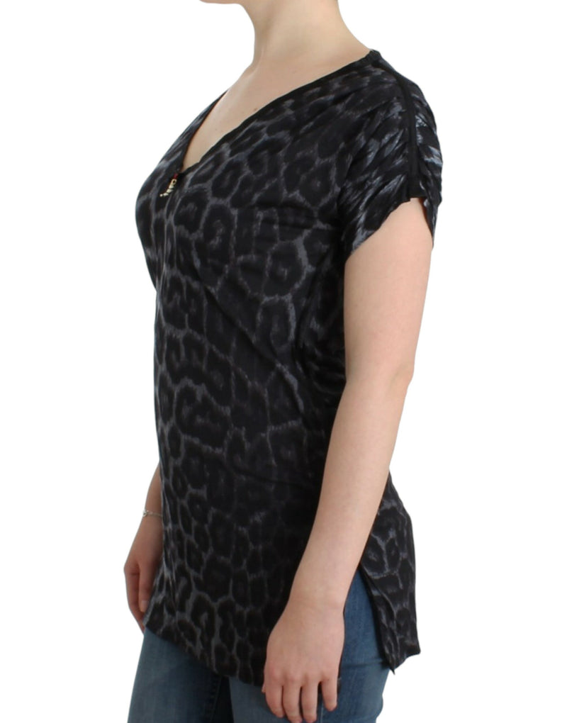 Top modale a v-collo leopardo.