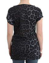 Top modale a v-collo leopardo.